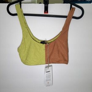 NWT Desert Dreamer Ribbed Bikini Top Orange Green Woman's Size Medium